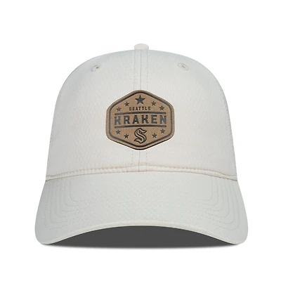 Men's Levelwear  Cream Seattle Kraken Faux Leather Patch Unstructured Adjustable Hat