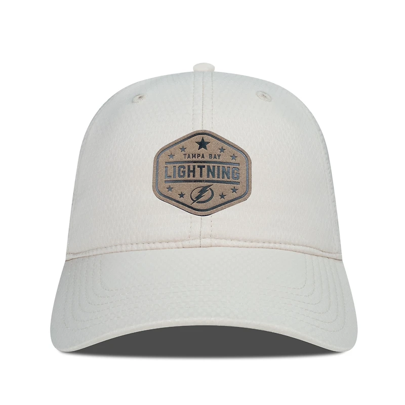 Men's Levelwear  Cream Tampa Bay Lightning Faux Leather Patch Unstructured Adjustable Hat