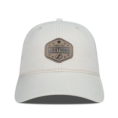 Men's Levelwear  Cream Tampa Bay Lightning Faux Leather Patch Unstructured Adjustable Hat
