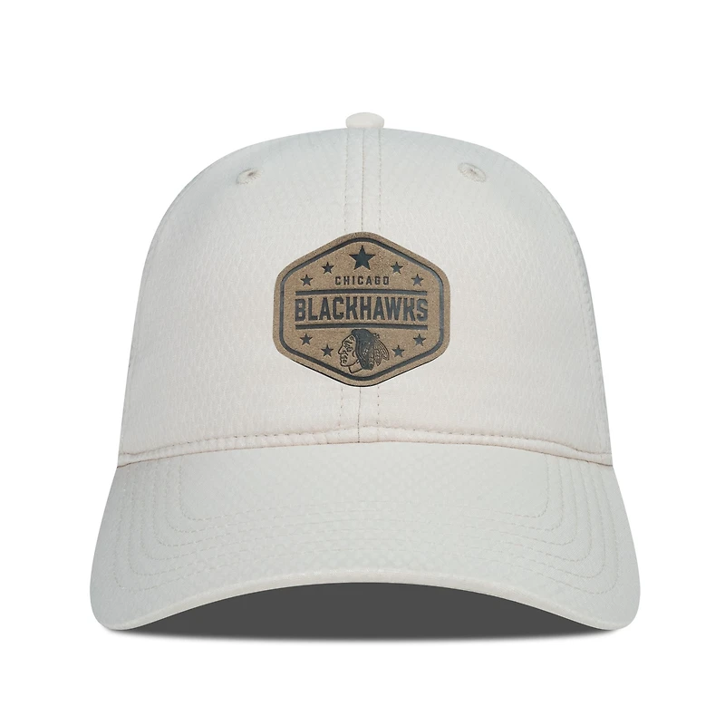 Men's Levelwear  Cream Chicago Blackhawks Faux Leather Patch Unstructured Adjustable Hat