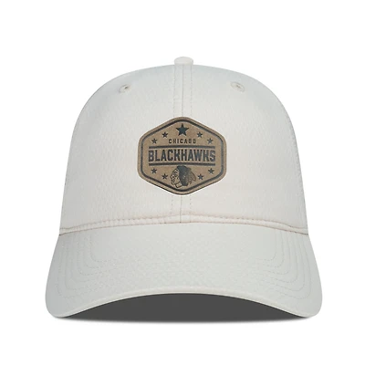 Men's Levelwear  Cream Chicago Blackhawks Faux Leather Patch Unstructured Adjustable Hat