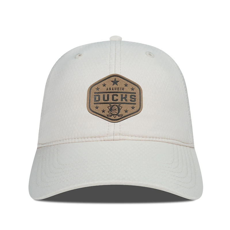 Men's Levelwear  Cream Anaheim Ducks Faux Leather Patch Unstructured Adjustable Hat