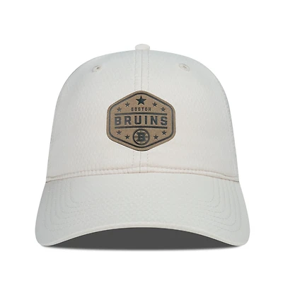 Men's Levelwear  Cream Boston Bruins Faux Leather Patch Unstructured Adjustable Hat