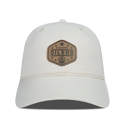 Men's Levelwear  Cream Edmonton Oilers Faux Leather Patch Unstructured Adjustable Hat