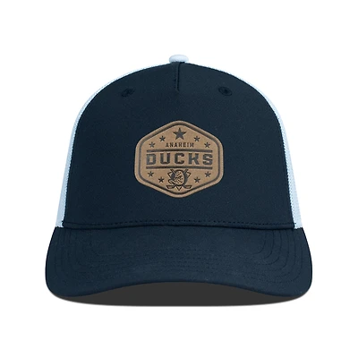 Men's Levelwear  Black Anaheim Ducks Faux Leather Patch Structured Adjustable Hat