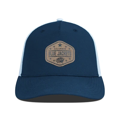 Men's Levelwear  Navy Columbus Blue Jackets Faux Leather Patch Structured Adjustable Hat