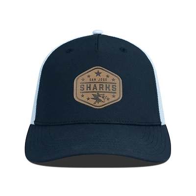 Men's Levelwear  Black San Jose Sharks Faux Leather Patch Structured Adjustable Hat
