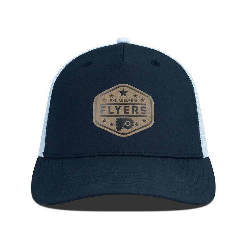 Men's Levelwear  Black Philadelphia Flyers Faux Leather Patch Structured Adjustable Hat