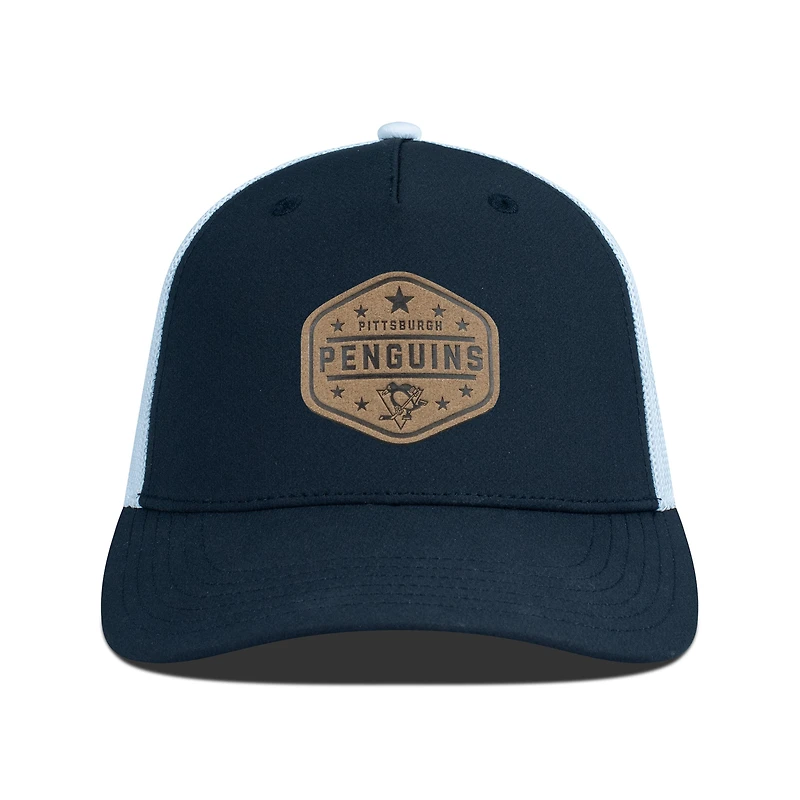 Men's Levelwear  Black Pittsburgh Penguins Faux Leather Patch Structured Adjustable Hat