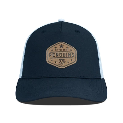 Men's Levelwear  Black Pittsburgh Penguins Faux Leather Patch Structured Adjustable Hat
