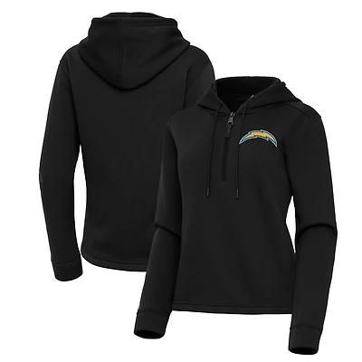 Women's Antigua  Black Los Angeles Chargers Contemporary Quarter-Zip Hoodie