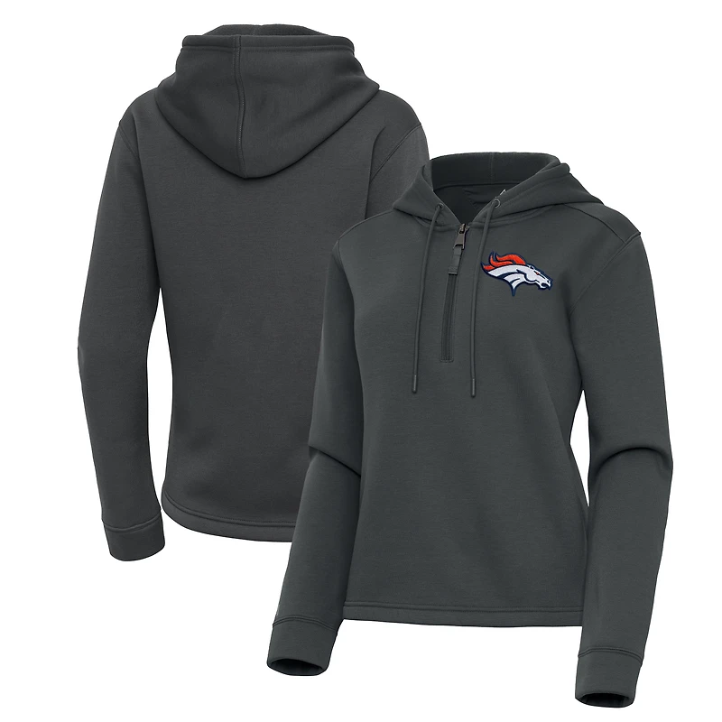 Women's Antigua  Pewter Denver Broncos Contemporary Quarter-Zip Hoodie