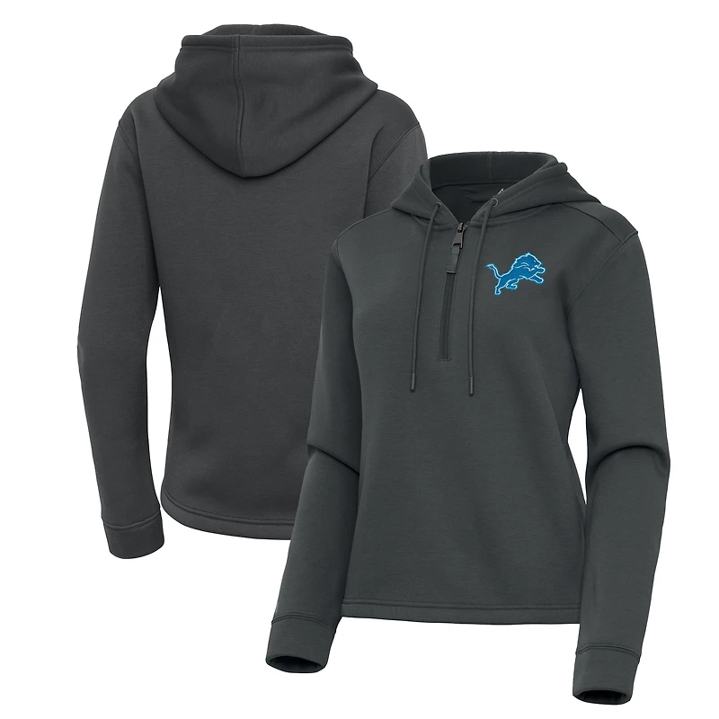 Women's Antigua  Pewter Detroit Lions Contemporary Quarter-Zip Hoodie