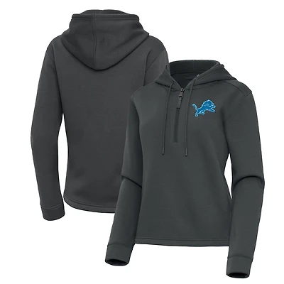 Women's Antigua  Pewter Detroit Lions Contemporary Quarter-Zip Hoodie