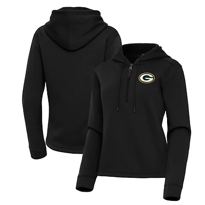 Women's Antigua  Black Green Bay Packers Contemporary Quarter-Zip Hoodie
