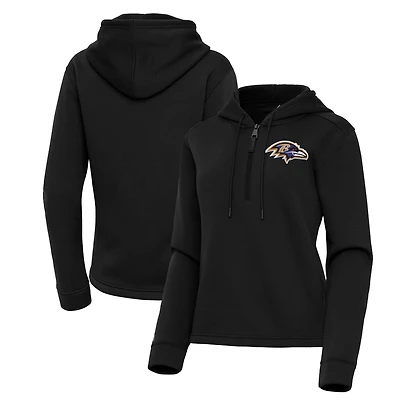 Women's Antigua  Black Baltimore Ravens Contemporary Quarter-Zip Hoodie