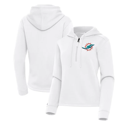 Women's Antigua  White Miami Dolphins Contemporary Quarter-Zip Hoodie