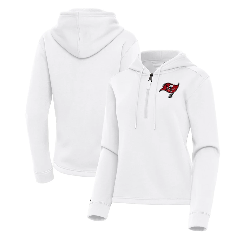 Women's Antigua  White Tampa Bay Buccaneers Contemporary Quarter-Zip Hoodie