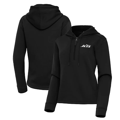 Women's Antigua  Black New York Jets Contemporary Quarter-Zip Hoodie