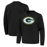 Men's Antigua Black Green Bay Packers Relevant Lightweight Pullover Sweatshirt