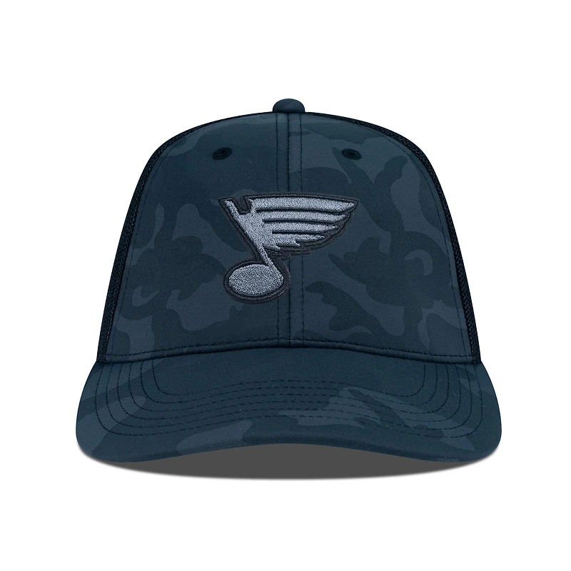 Men's Levelwear Black St. Louis Blues Clash Nightfall Blackout Patch Structured Mesh Flex Hat