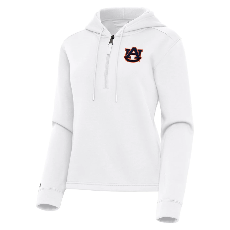 Women's Antigua  White Auburn Tigers Contemporary Quarter-Zip Hoodie