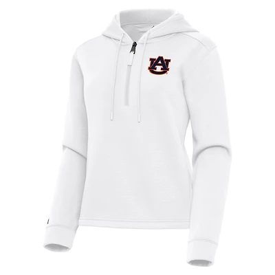 Women's Antigua  White Auburn Tigers Contemporary Quarter-Zip Hoodie
