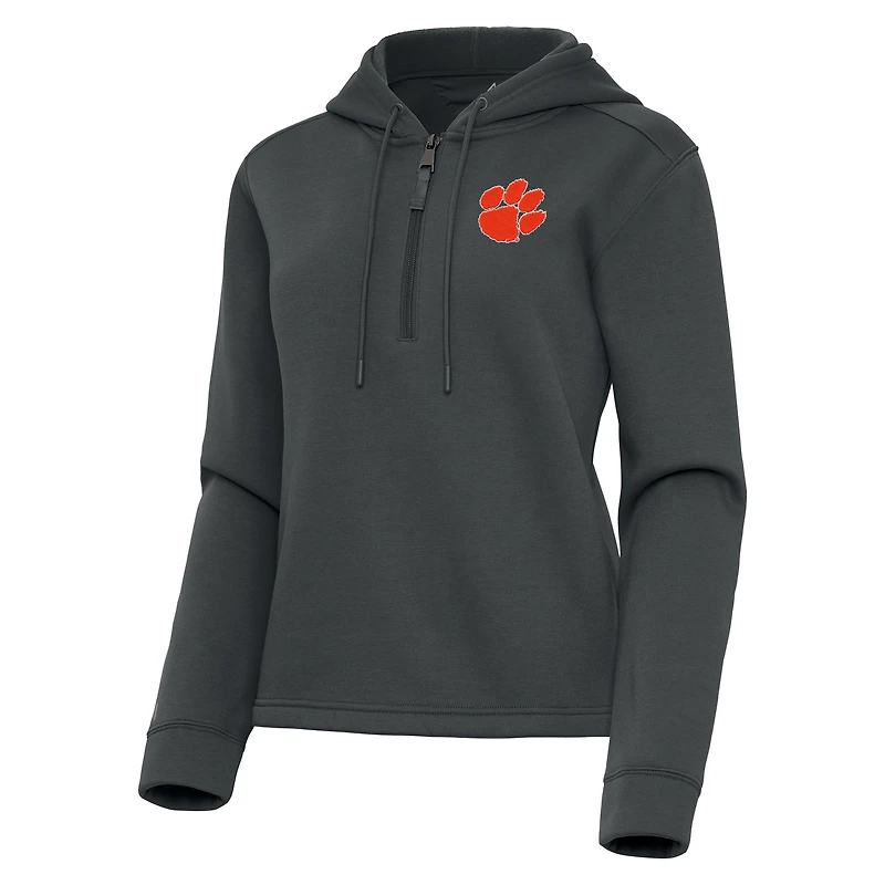 Women's Antigua  Pewter Clemson Tigers Contemporary Quarter-Zip Hoodie