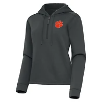 Women's Antigua  Pewter Clemson Tigers Contemporary Quarter-Zip Hoodie