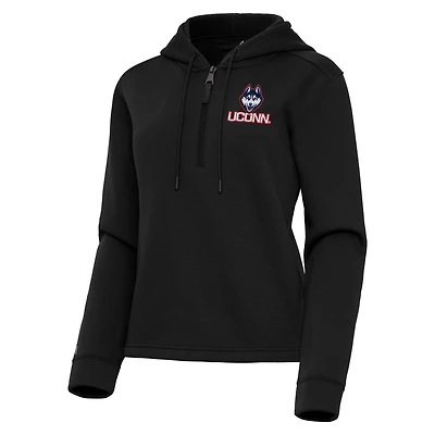 Women's Antigua  Black UConn Huskies Contemporary Quarter-Zip Hoodie