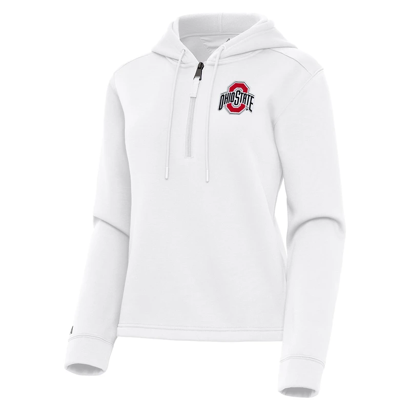Women's Antigua  White Ohio State Buckeyes Contemporary Quarter-Zip Hoodie