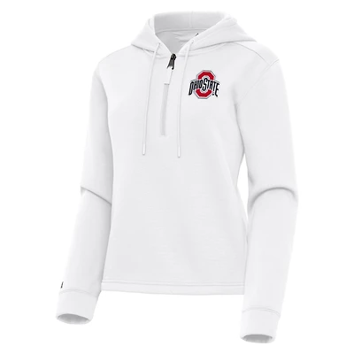 Women's Antigua  White Ohio State Buckeyes Contemporary Quarter-Zip Hoodie