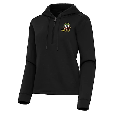 Women's Antigua  Black Oregon Ducks Contemporary Quarter-Zip Hoodie