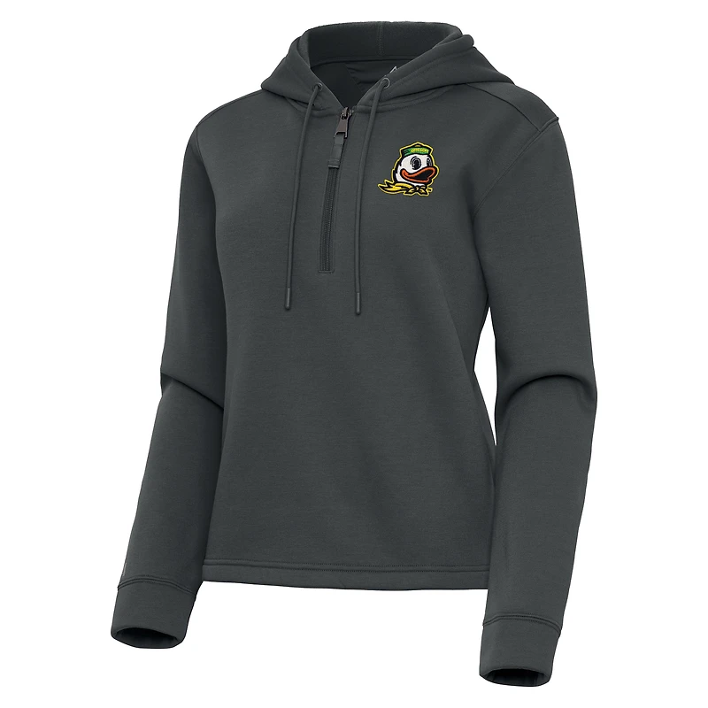 Women's Antigua  Pewter Oregon Ducks Contemporary Quarter-Zip Hoodie