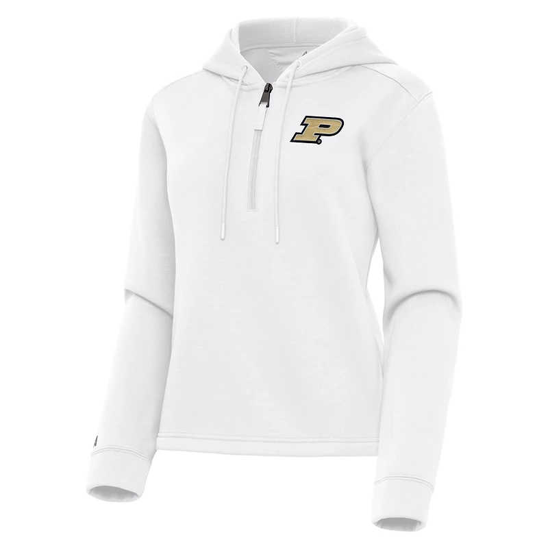 Women's Antigua  White Purdue Boilermakers Contemporary Quarter-Zip Hoodie