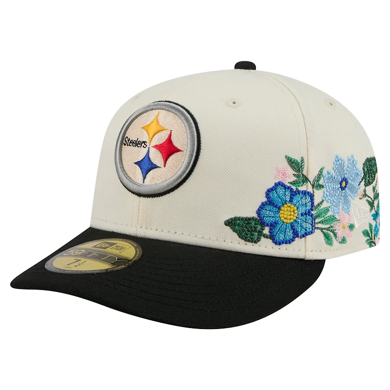 Men's New Era Cream/Black Pittsburgh Steelers Tonal Floral 59FIFTY Fitted Hat