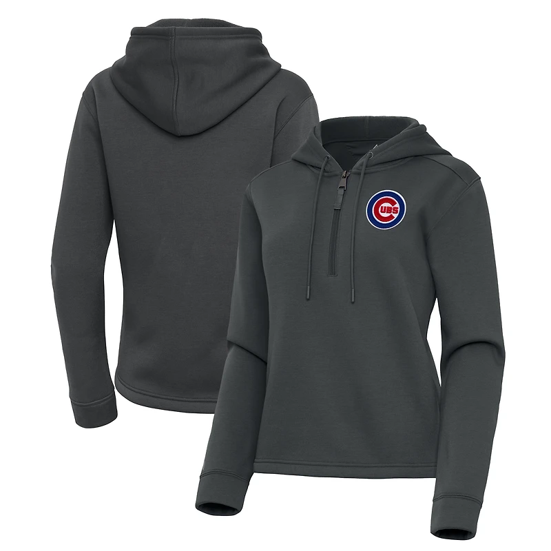 Women's Antigua  Pewter Chicago Cubs Contemporary Quarter-Zip Hoodie