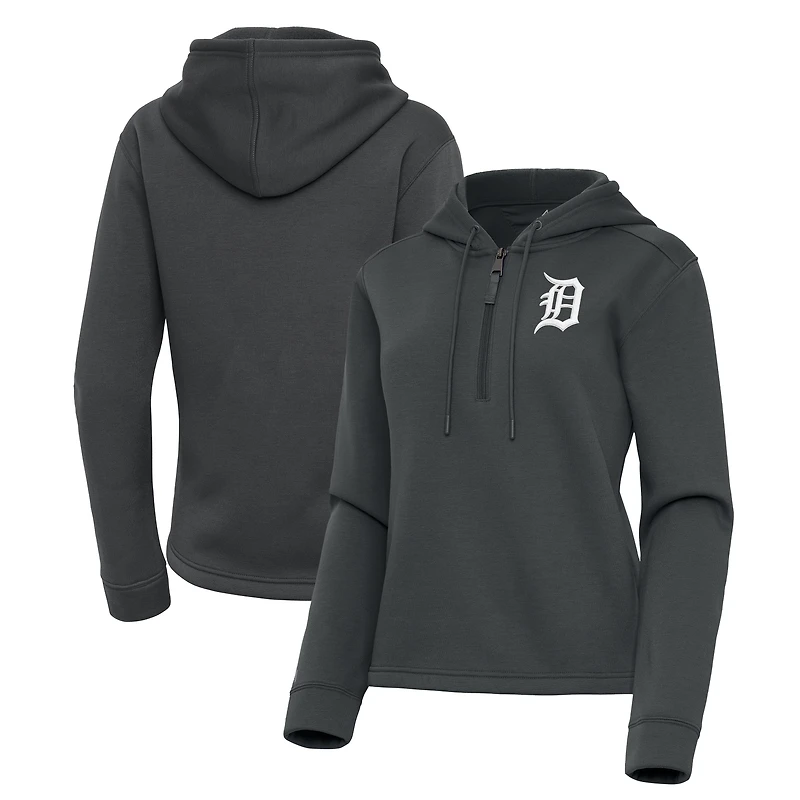 Women's Antigua  Pewter Detroit Tigers Contemporary Quarter-Zip Hoodie
