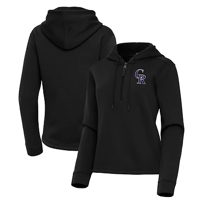 Women's Antigua  Black Colorado Rockies Contemporary Quarter-Zip Hoodie