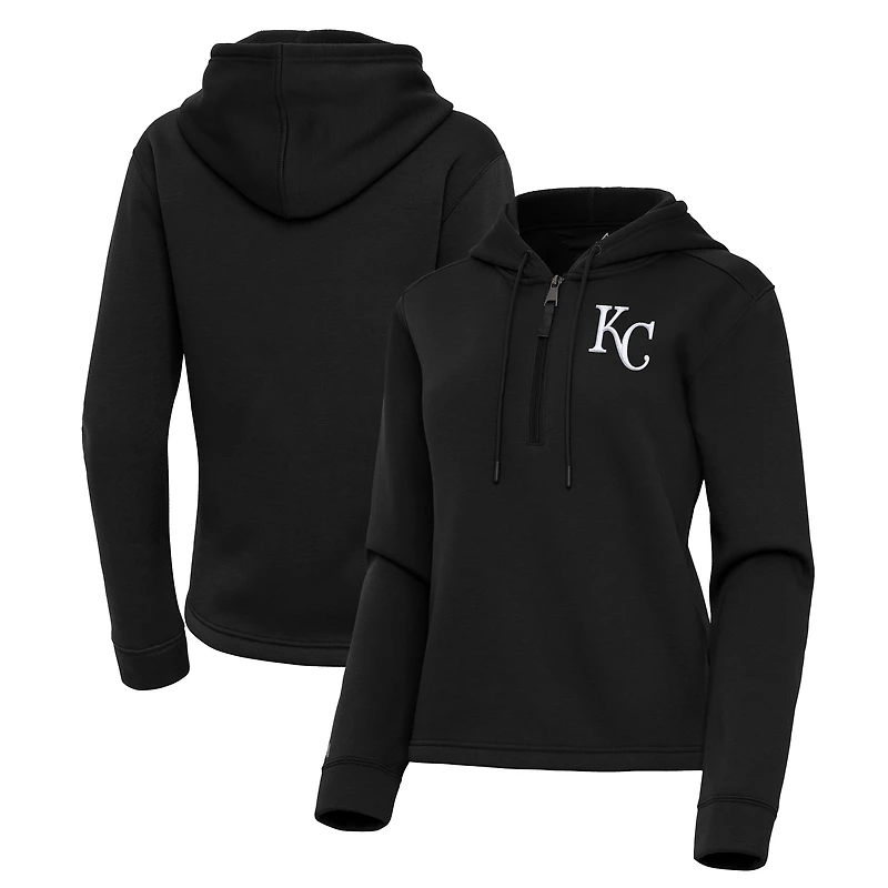Women's Antigua  Black Kansas City Royals Contemporary Quarter-Zip Hoodie