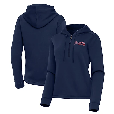 Women's Antigua  Navy Atlanta Braves Contemporary Quarter-Zip Hoodie
