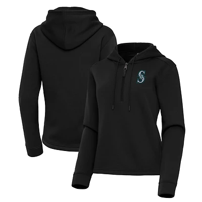Women's Antigua  Black Seattle Mariners Contemporary Quarter-Zip Hoodie