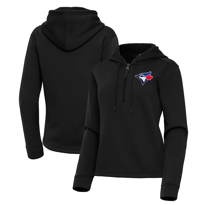 Women's Antigua  Black Toronto Blue Jays Contemporary Quarter-Zip Hoodie