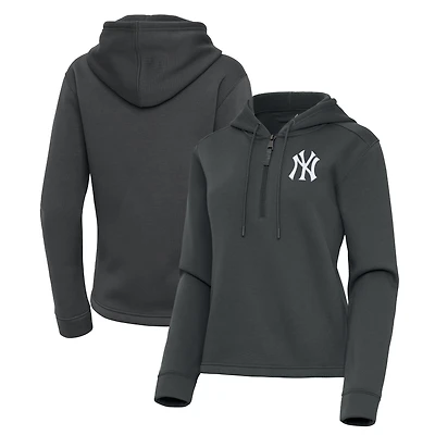 Women's Antigua Pewter New York Yankees Contemporary Quarter-Zip Hoodie