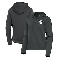 Women's Antigua  Pewter New York Yankees Contemporary Quarter-Zip Hoodie