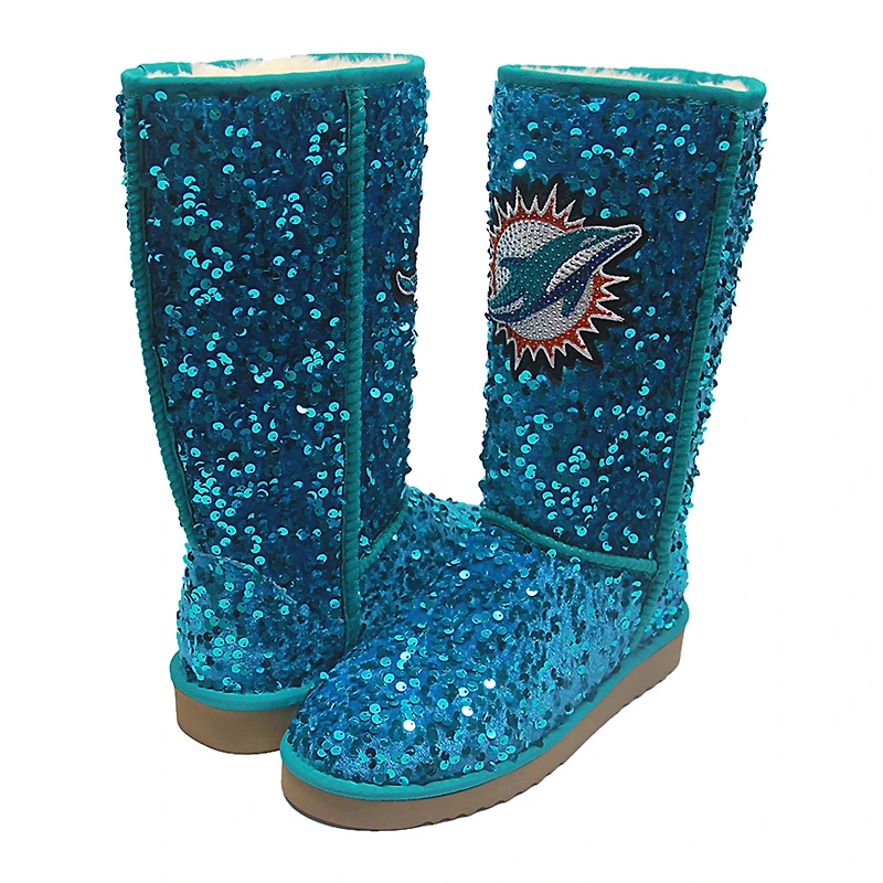 Women's Cuce Aqua Miami Dolphins Tall Sequin Boots