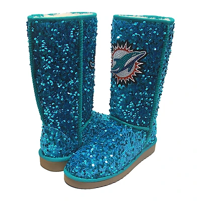 Women's Cuce  Aqua Miami Dolphins Tall Sequin Boots