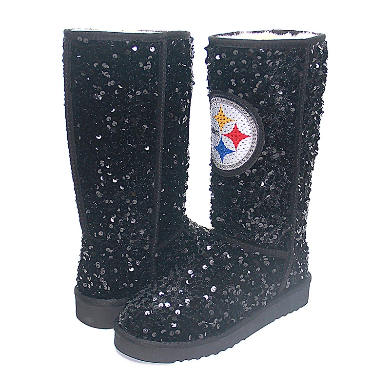 Women's Cuce Black Pittsburgh Steelers Tall Sequin Boots