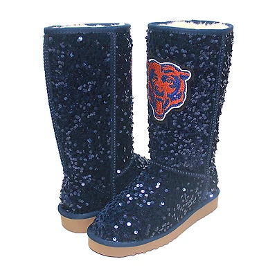 Women's Cuce  Navy Chicago Bears Tall Sequin Boots