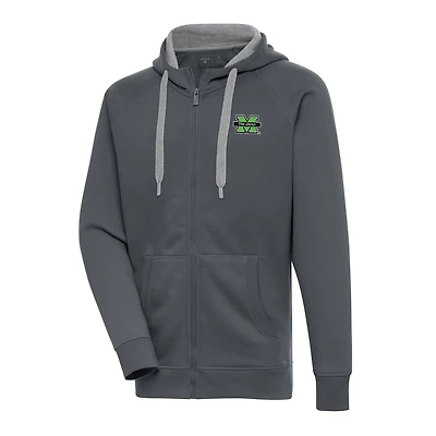 Men's Antigua Charcoal Marshall Thundering Herd Victory Full-Zip Hoodie